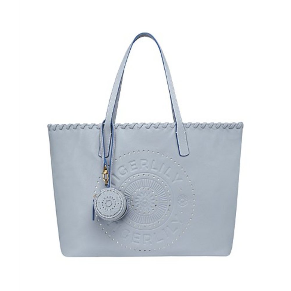 TIGERLILY Blue Grey Leather Keychain Coin Purse Wristlet NWT RRP$79 - Picture 5 of 6